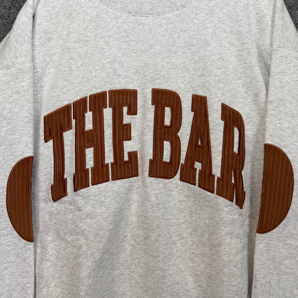 The Bar Ember Sweatshirt Womens Large Gray Brown Corduroy Elbow Patches RARE NEW - Picture 2 of 10